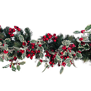 Red Berry and Holly Leaves Banister Garland