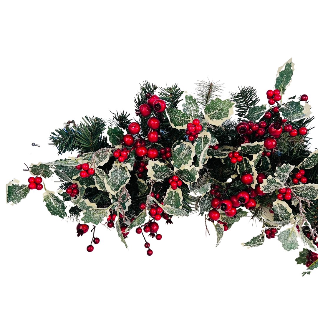 Red Berry and Holly Leaves Banister Garland