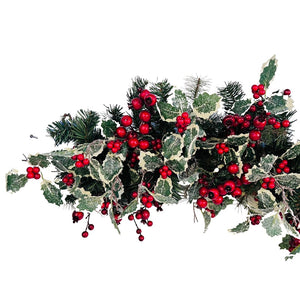 Red Berry and Holly Leaves Banister Garland