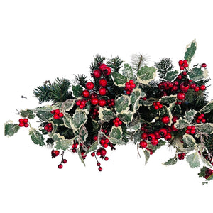 Red Berry and Holly Leaves Banister Garland - ironyhome