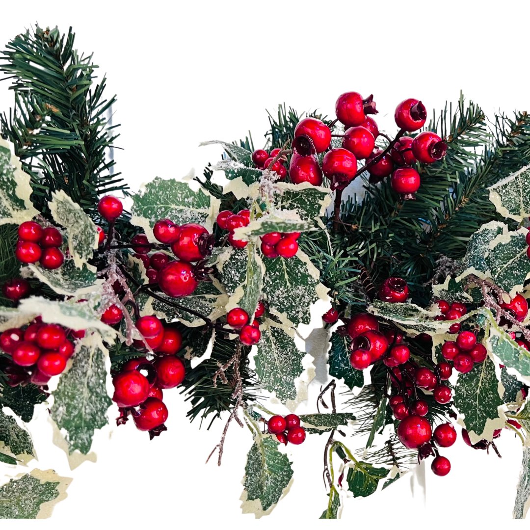 Red Berry and Holly Leaves Banister Garland