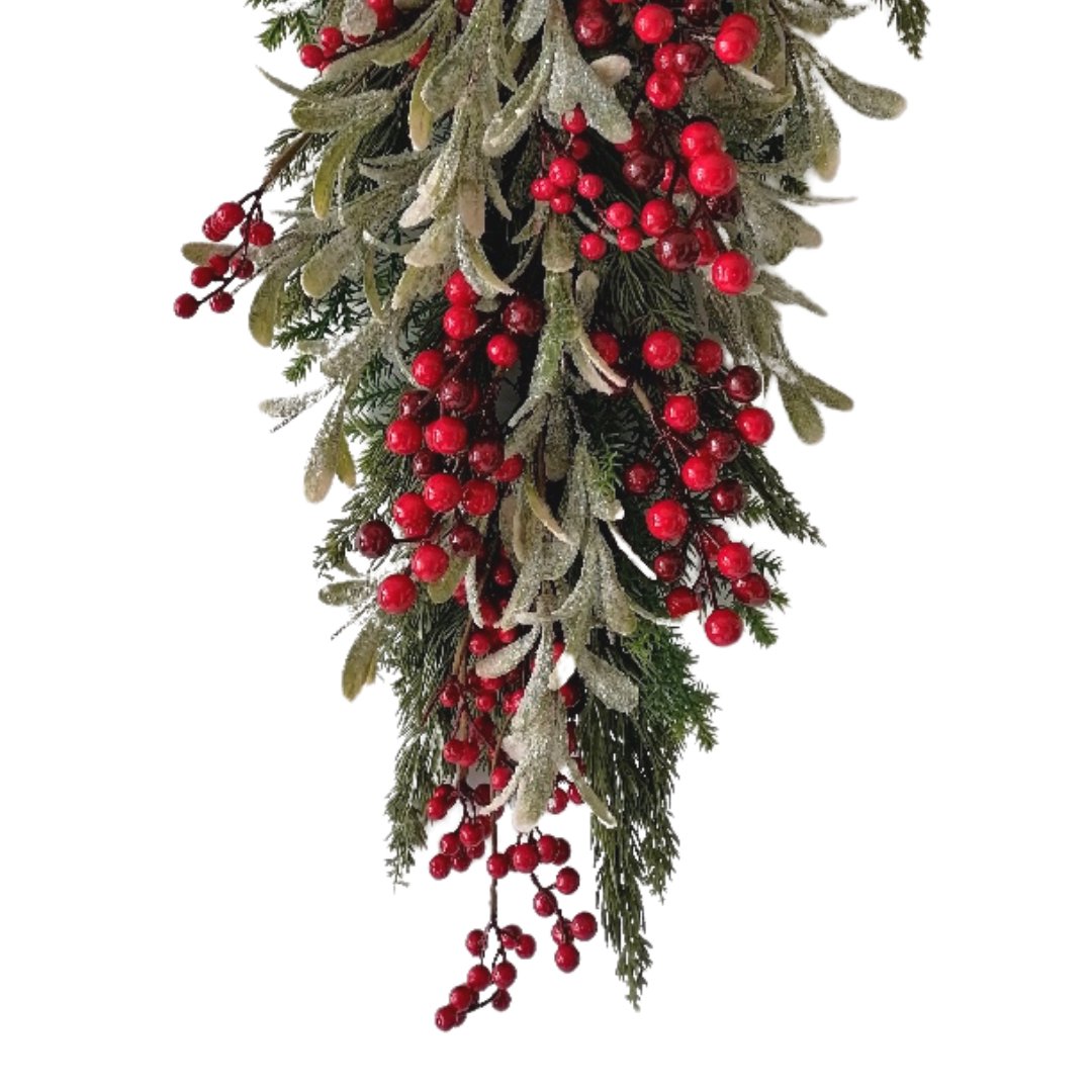 Red Berry & Mistletoe Festive Door Swag with Pine Foliage