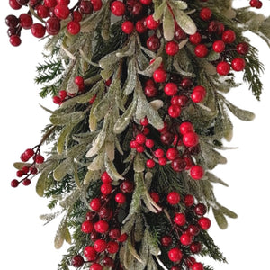 Red Berry & Mistletoe Festive Door Swag with Pine Foliage