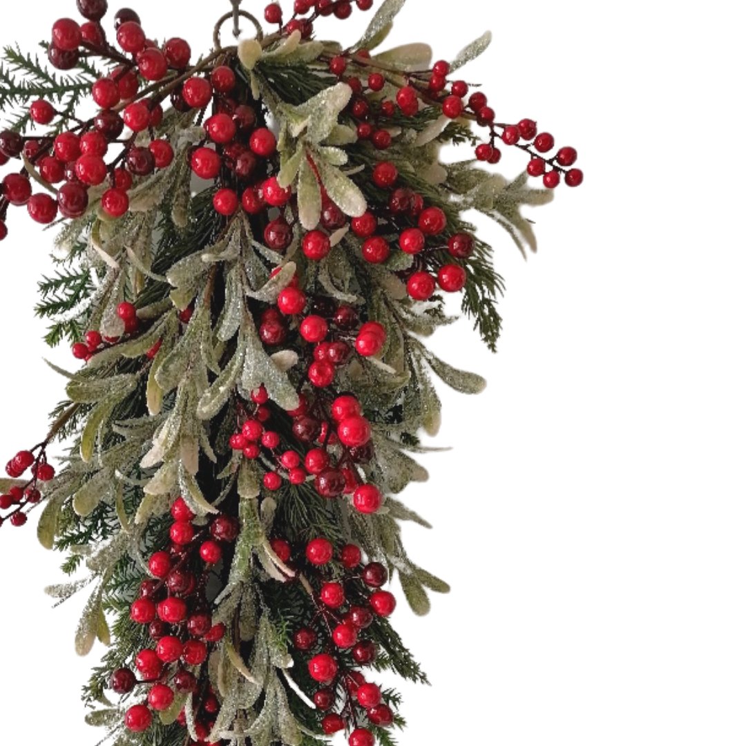 Red Berry & Mistletoe Festive Door Swag with Pine Foliage