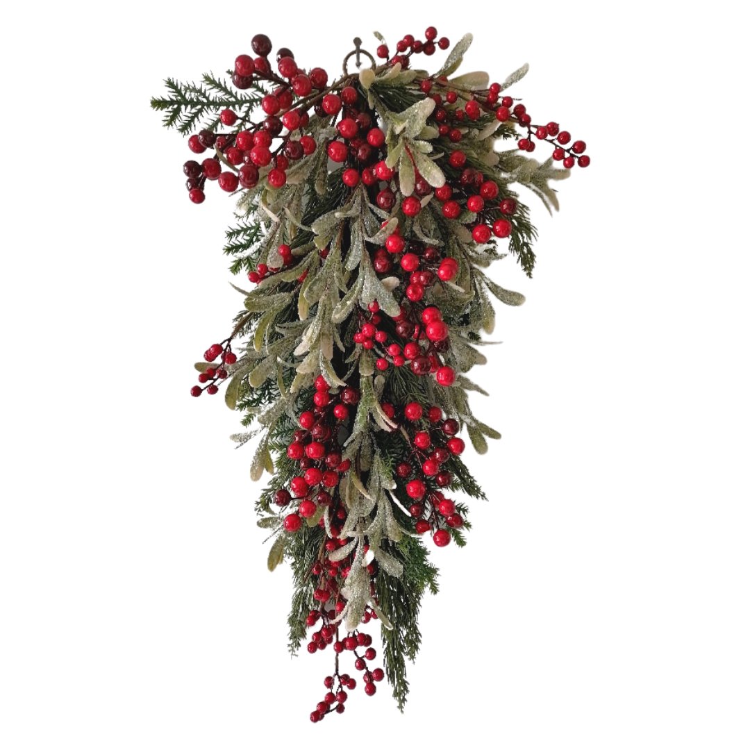 Red Berry & Mistletoe Festive Door Swag with Pine Foliage