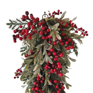 Red Berry & Mistletoe Festive Door Swag with Pine Foliage