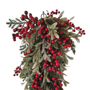 Red Berry & Mistletoe Festive Swag with Pine Foliage - ironyhome