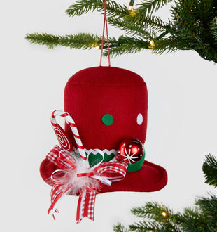 Red Christmas Hat Ornament with Candy Cane - Set of 6 - ironyhome