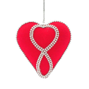 Red Fabric & Rhinestone Heart Ornament - Set of 6 - ironyhome
