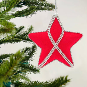 Red Fabric & Rhinestone Star Ornament