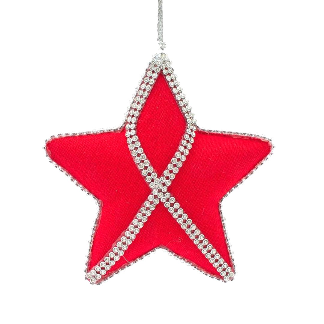 Red Fabric & Rhinestone Star Ornament