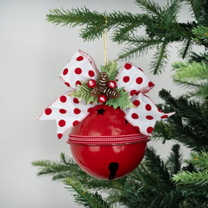 Red Festive Bell Ornament with White Bow & Mistletoe - Set of 6 - ironyhome