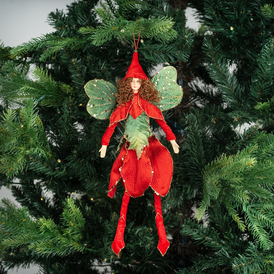 Red Festive Forest Fairy Ornament with Green Wings - Set of 4 - ironyhome