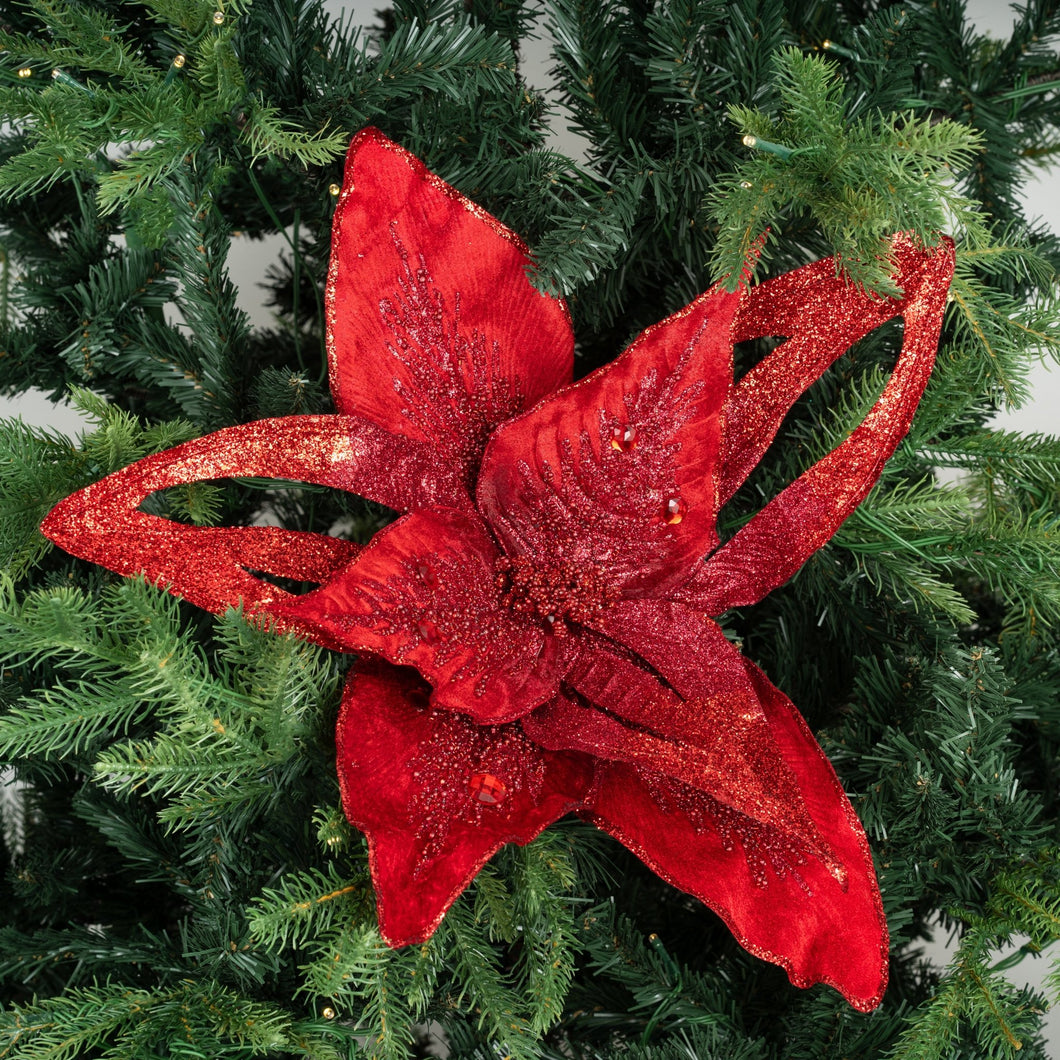 Red Festive Poinsettia Flower Pick - Set of 4 - ironyhome