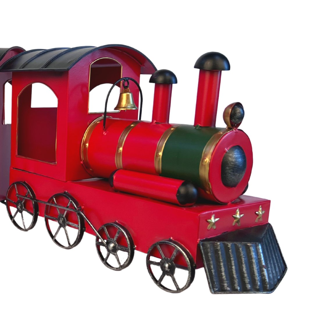 Red Festive Train Display with 3 Wagons