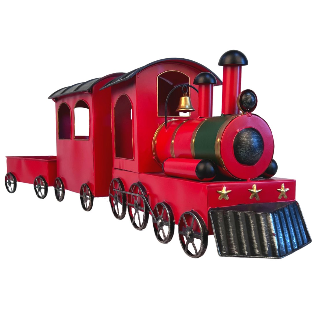 Red Festive Train Display with 3 Wagons