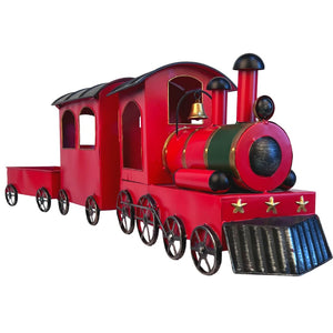 Red Festive Train Display with 3 Wagons