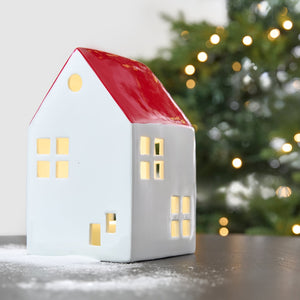 Red Glazed Porcelain Christmas House Table Top