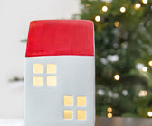 Red Glazed Porcelain Christmas House Table Top - ironyhome