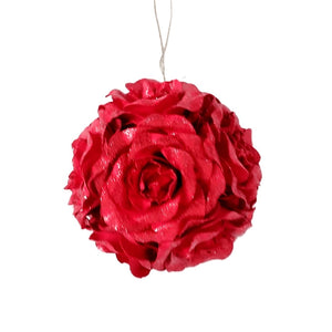 Red Glitter Rose Flower Ornament - Set of 4