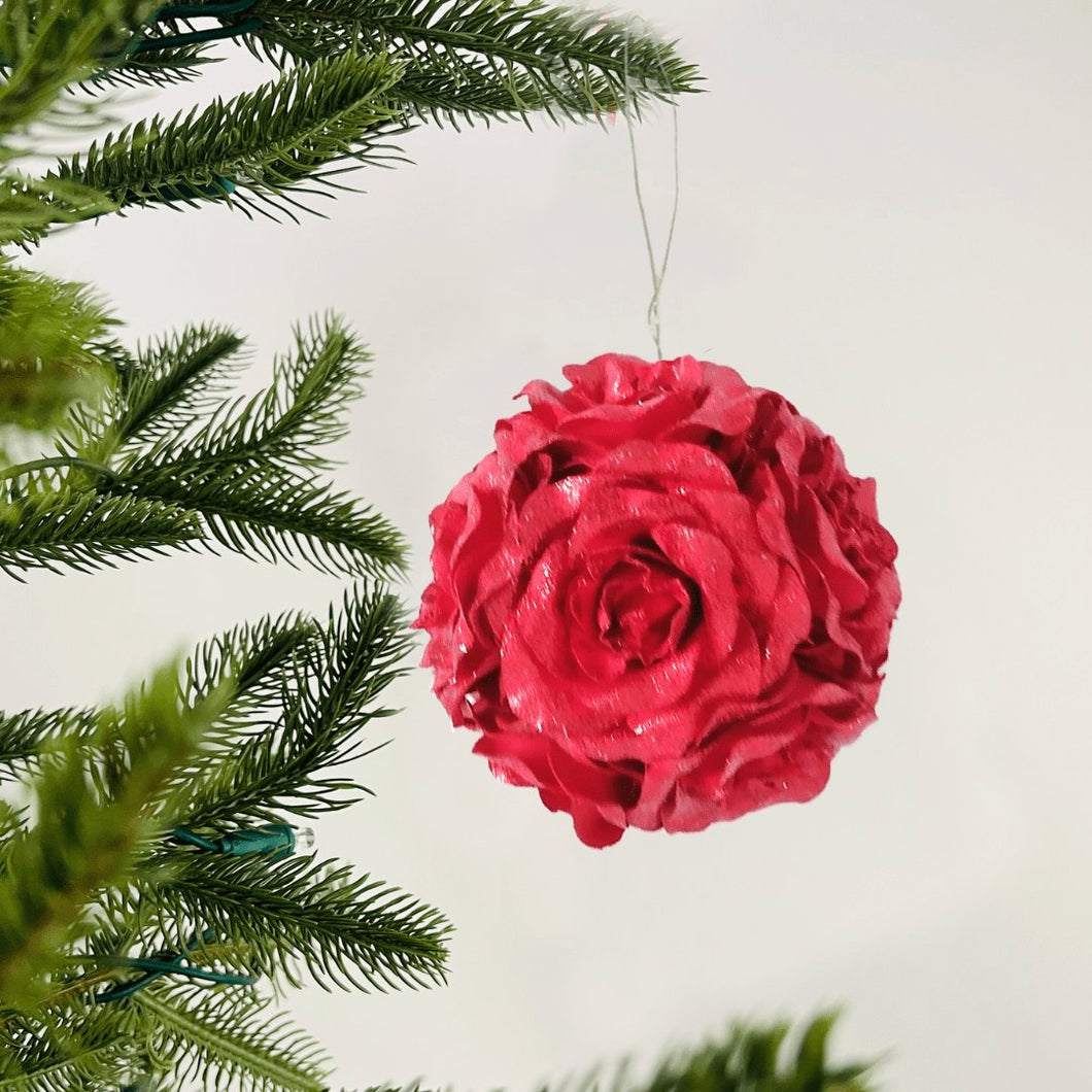 Red Glitter Rose Flower Ornament - Set of 4 - ironyhome