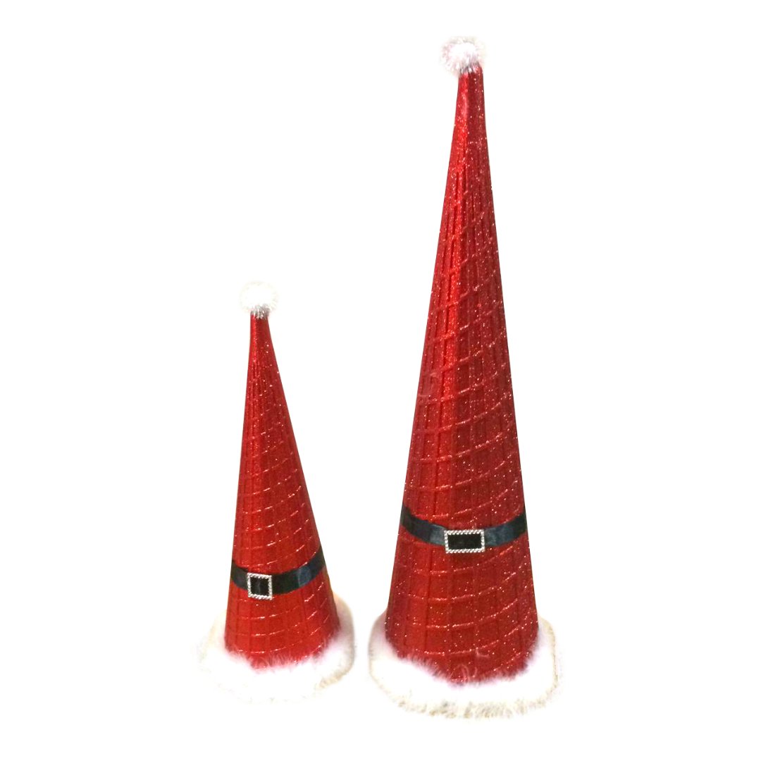 Red Glitter Santa Inspired Cone Tree Table Top - Set of 2