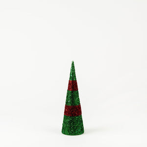 Red & Green Glittered Cone Tree Table Top