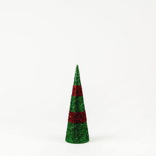 Red & Green Glittered Cone Tree Table Top - ironyhome