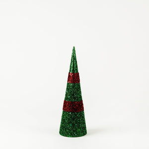 Red & Green Glittered Cone Tree Table Top