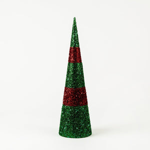 Red & Green Glittered Cone Tree Table Top