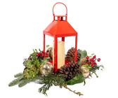 Red Lantern Pinecone and Holly Leaf Table Top - ironyhome