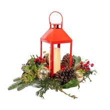Red Lantern Pinecone and Holly Leaf Table Top - ironyhome
