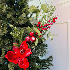 Red Magnolia and Frosted Winterberry Tree Pick - ironyhome