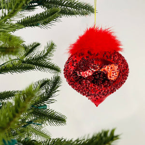 Red Onion Ornament with Feathers - Set of 6 - ironyhome