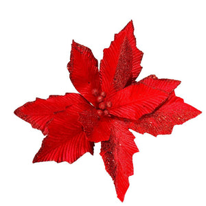 Red Poinsettia Christmas Tree Pick- Set of 6 - ironyhome
