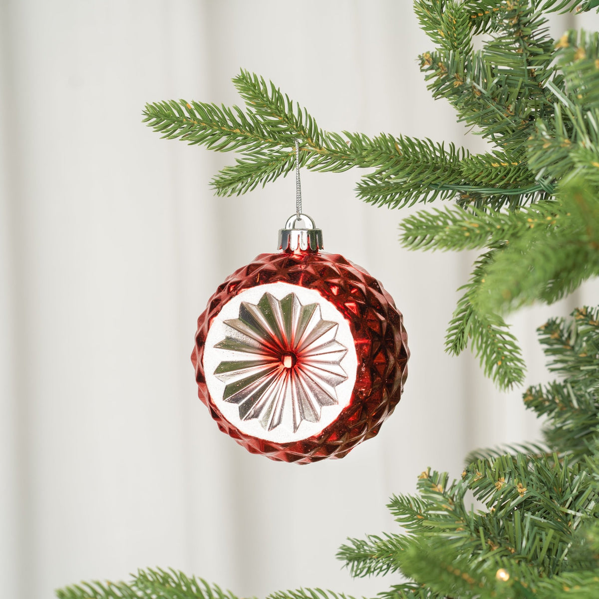 Red & Silver Concave Ball Ornament