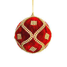Red Velvet Ball Ornament with Crystal Rhinestones - Set of 6 - ironyhome