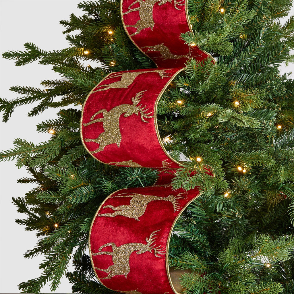 Red Velvet & Gold Reindeer Christmas Ribbon - Christmas ribbon - Irony ...