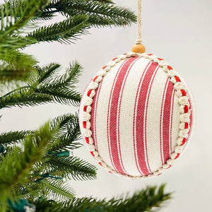 Red & White Stripe Ornament - Set of 6 - ironyhome