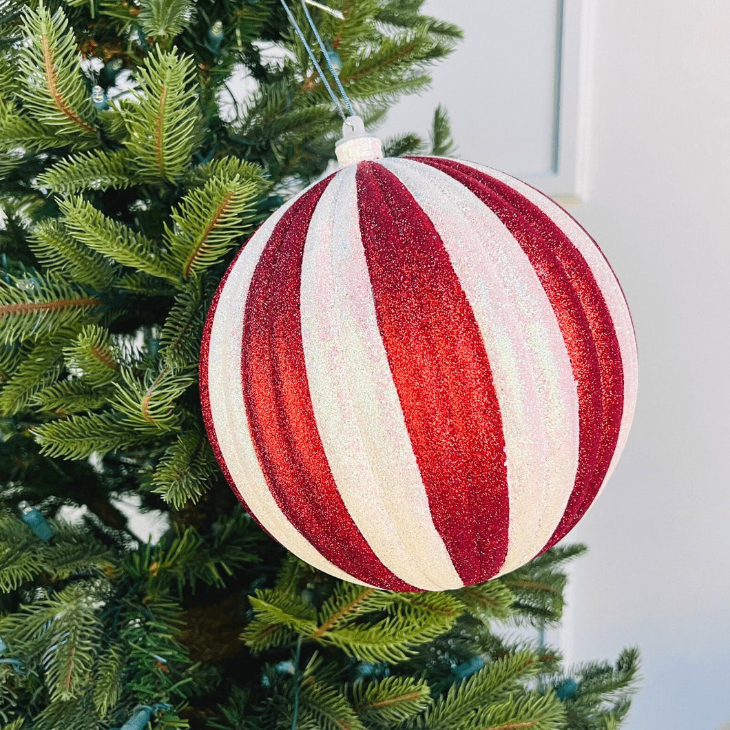 Red & White Striped Festive Ball Ornament - Set of 6 - ironyhome