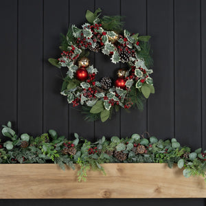 Red Winterberry & Foliage Traditional garland with LED Lights - ironyhome