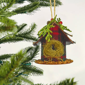 Round Birdhouse Ornament in Antique Red - Set of 4