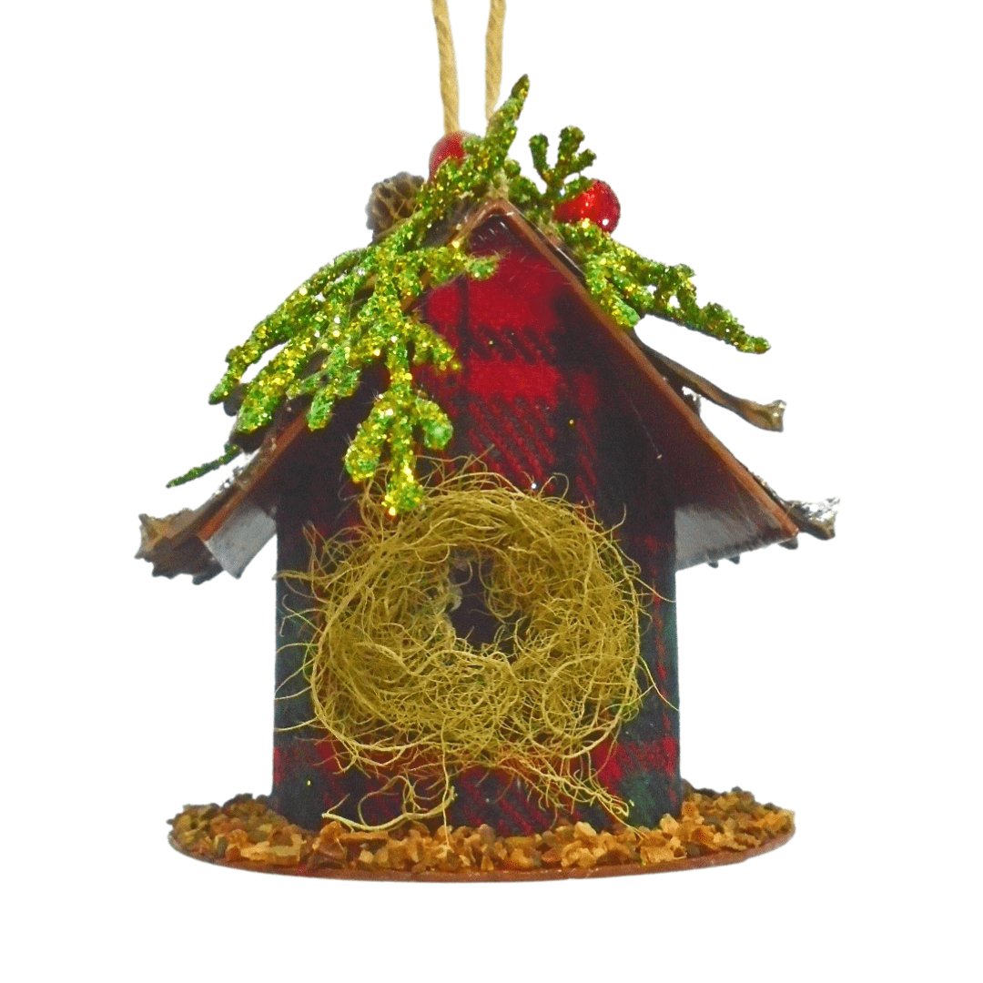 Round Birdhouse Ornament in Antique Red - Set of 4