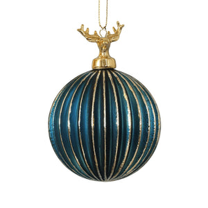 Royal Blue Hand-Blown Ribbed Glass Ball Ornament - Set of 6 - ironyhome