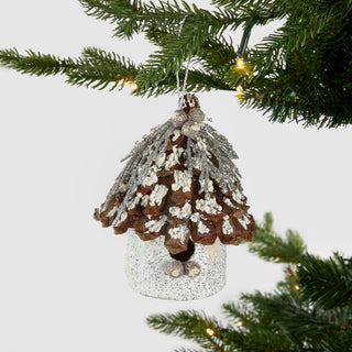 Rustic Birdhouse Ornament with Platinum Glitter - Set of 4 - ironyhome