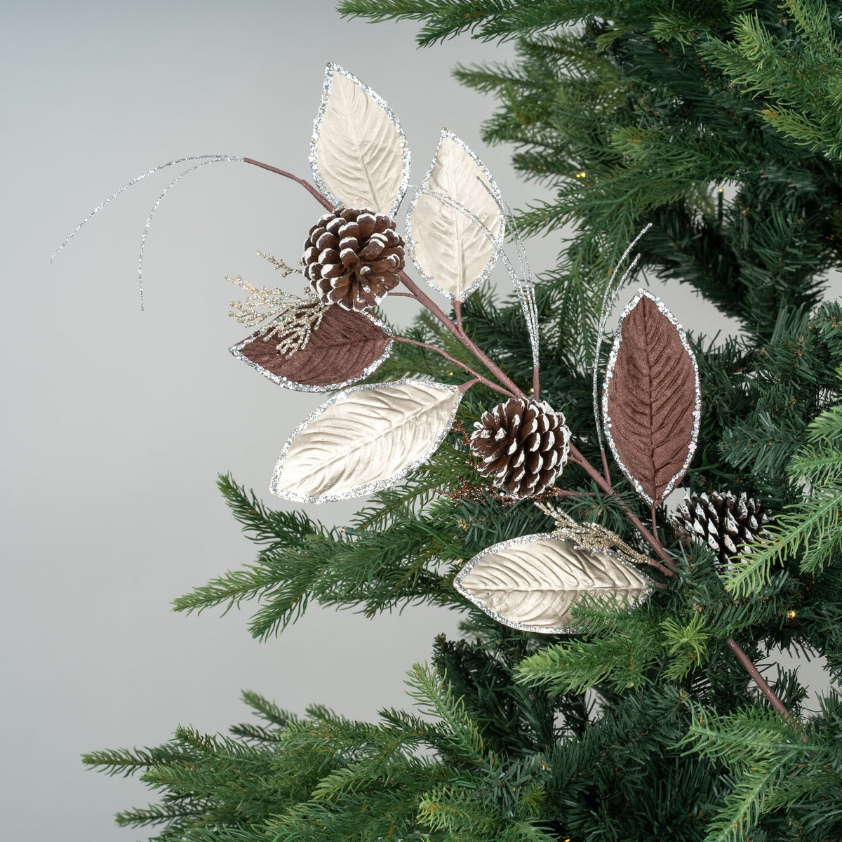 Rustic Mixed Magnolia Leaf Pick with Platinum Glitter