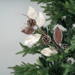 Rustic Mixed Magnolia Leaf Pick with Platinum Glitter - Set of 2 - ironyhome