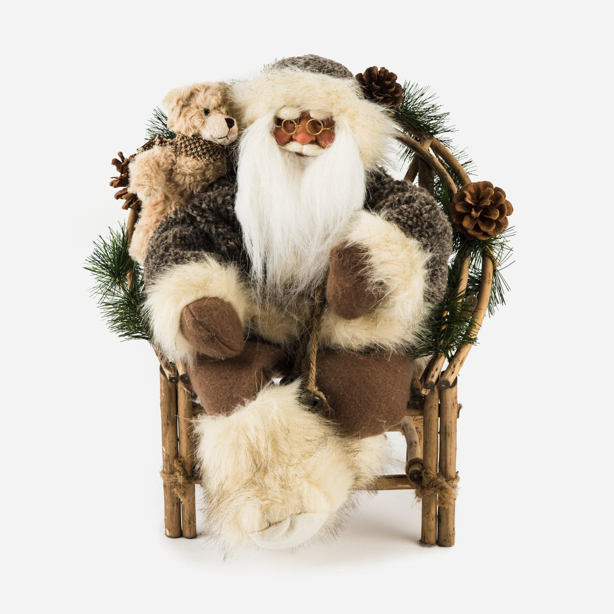 Rustic Sitting Santa Claus with Chair