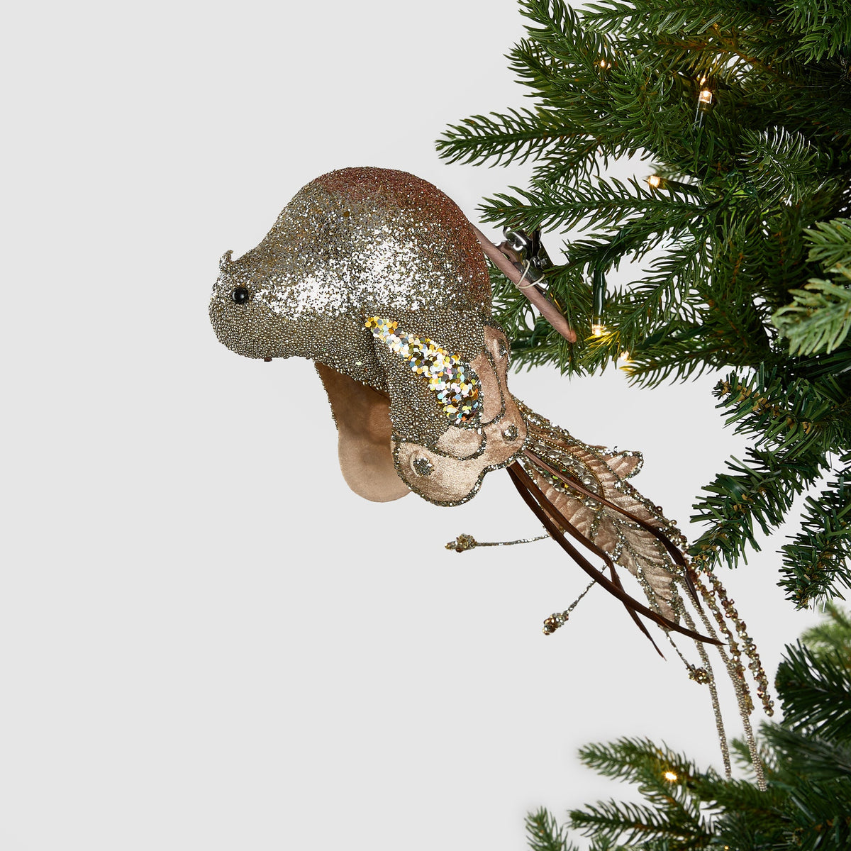 Rustic Sparrow Ornament with Platinum Glitter  - Set of 4