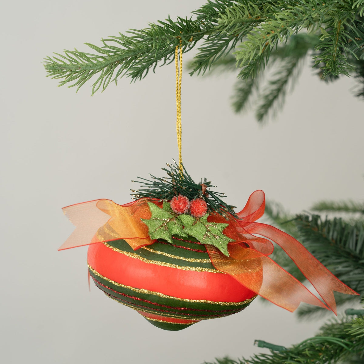 Rustic Traditional Ball Ornament with Foliage